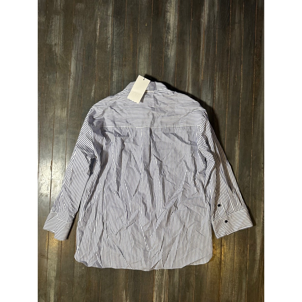 Zara Womens Striped Poplin Shirt Oversized Button Down Long Sleeve Blue Whitt - Picture 2 of 2